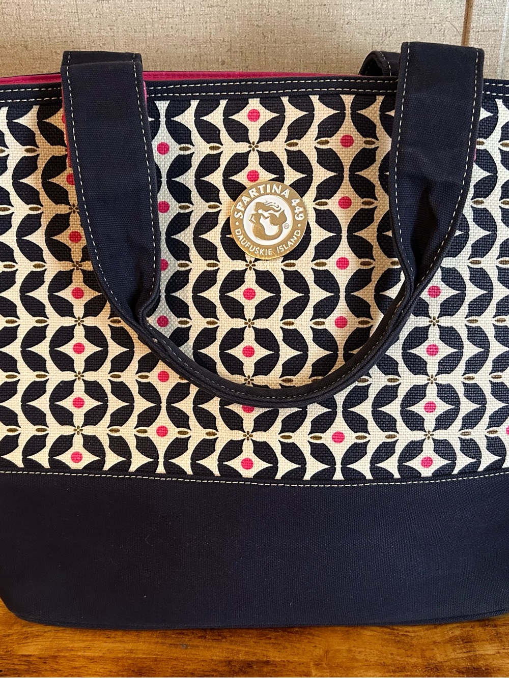 Spartina 449 Navy Pink & White Patterned Tote